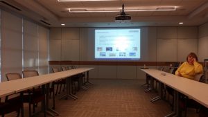 Single wall projection display in conference room