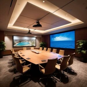 Office that is used to have a conference by using Audio-visual technology where the product is the screen