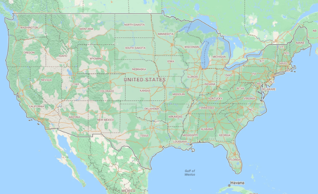 Map showing Texas and nationwide service areas for AV Rental, Network Cabling, and Data Center Installation