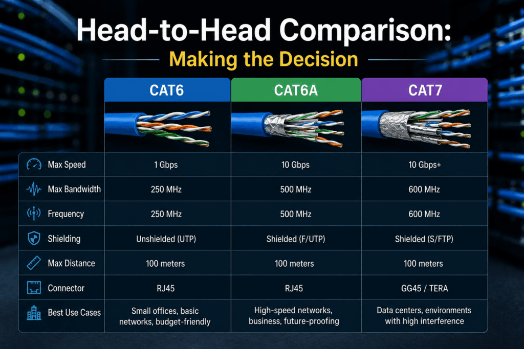 Cat6 vs Cat6A vs Cat7
