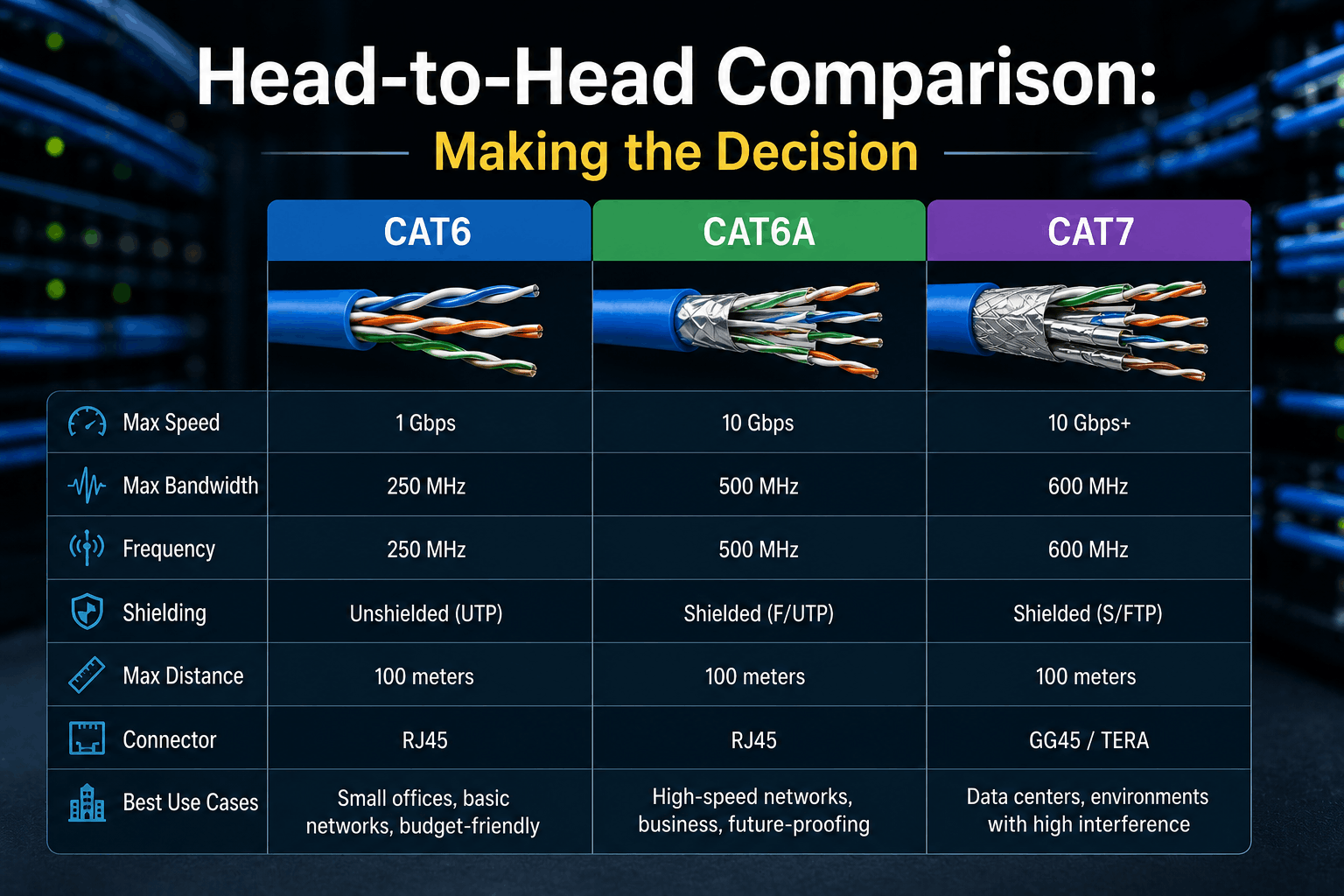 Cat6 Vs Cat6A Vs Cat7 2026 Network Cabling Comparison Guide Cat6 Vs Cat6A Vs Cat7 
